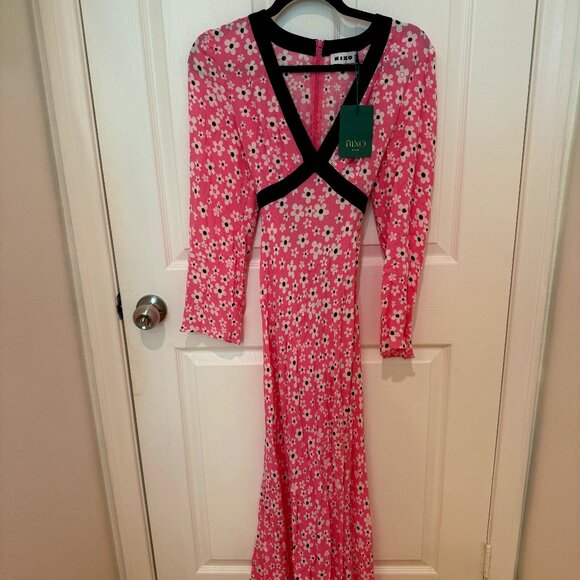 RIXO LONDON TANIA FLORAL PINK, BLACK, WHITE MIDI MAXI DRESS NEW WITH TAGS (NWT) - Picture 1 of 14